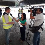 O Gerente de Operações José Acácio Delmonego Júnior sendo entrevistado pela TV Tribuna - Afiliada da Rede Globo na região.