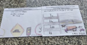 Desenhos e frases realizados pelos alunos para a blitz educativa