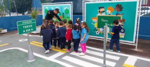 Alunos Conhecendo e Aprendendo na Mini Cidade de Transito