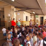 Alunos e professoras prepararam uma apresentação com o tema Dia da Água